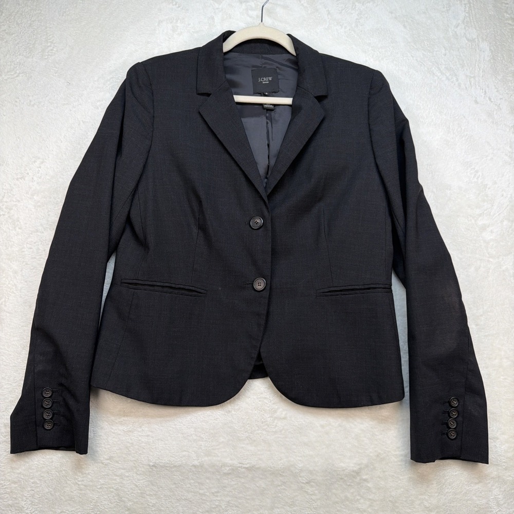 J Crew Black Blazer Womens Size 8 Wool Stretch Tailored Career Jacket